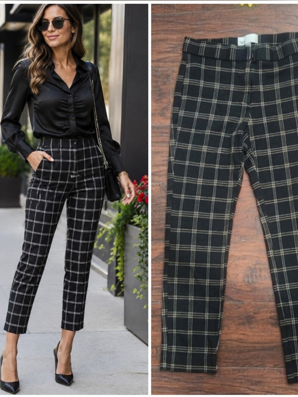 NORDSTROM Elysse Plaid High Waist Ankle Pants 🖤🩶